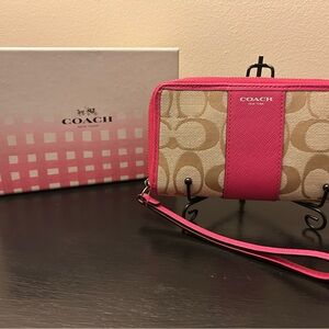 Coach Pink and Tan Wristlet Wallet